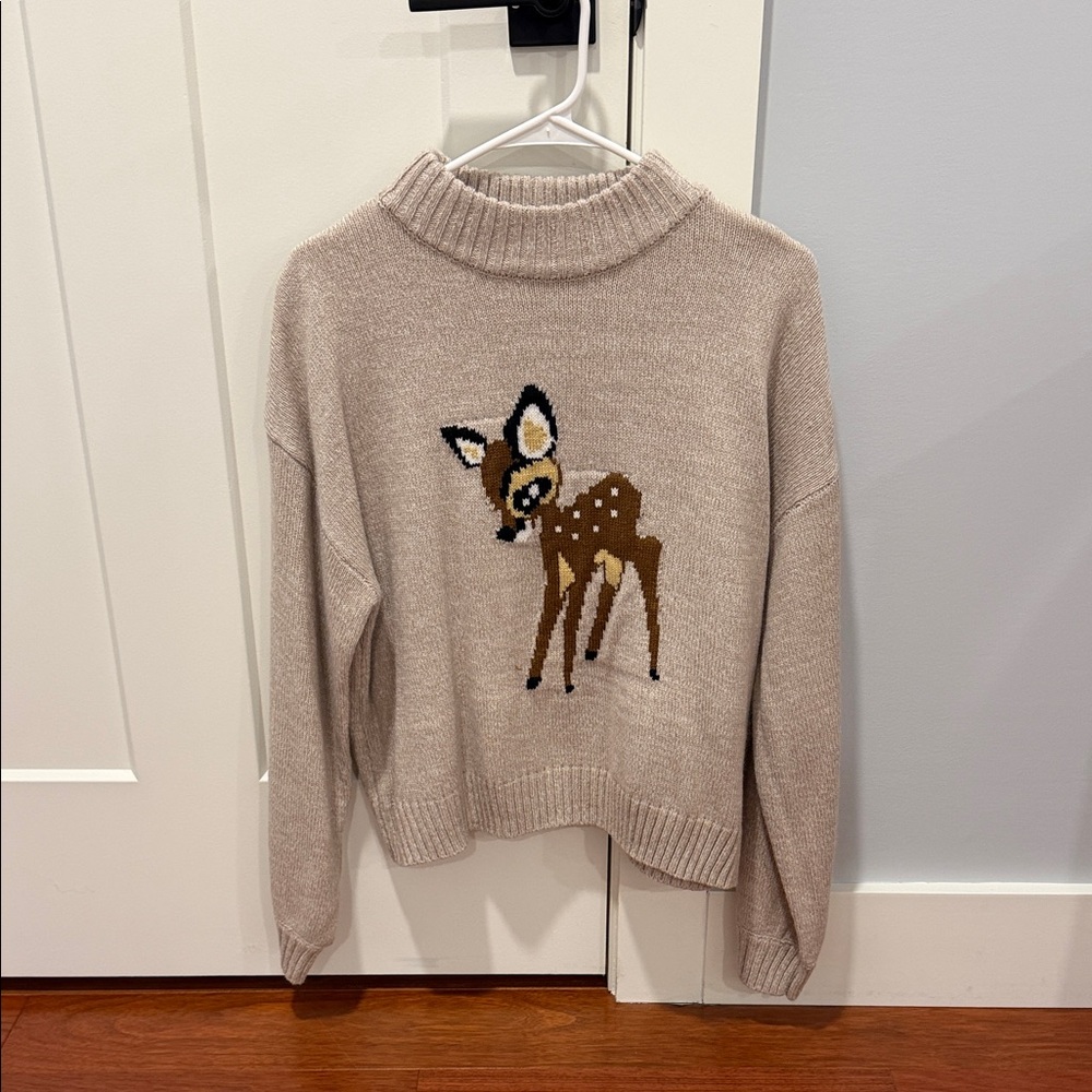 Disney Beige Turtleneck Sweater with Deer Design